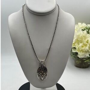 Phillip Gavriel Filigree Pendant Necklace Designer 18k Gold & .925
Silver 18"